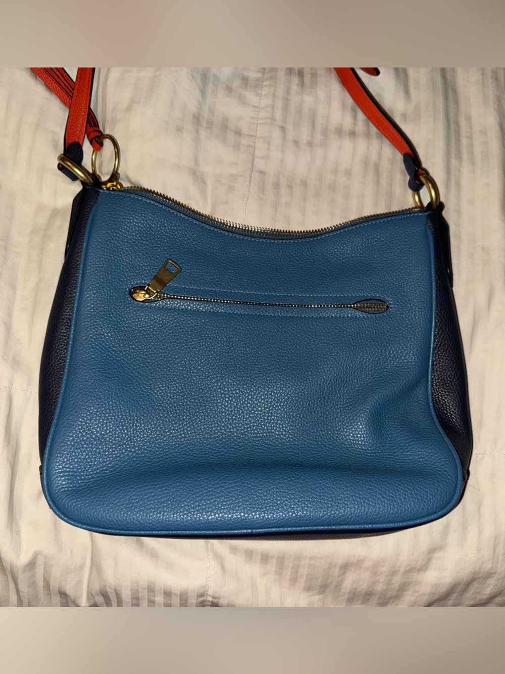 Coach Colorblock Pebbled Leather Crossbody - Blue, Cream & Orange - Picture 3 of 6
